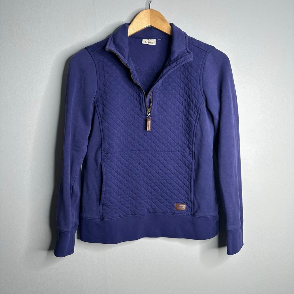 LL Bean Quilted Quarter Zip Pullover Women Small Purple EUC Diamond Texture Cozy
